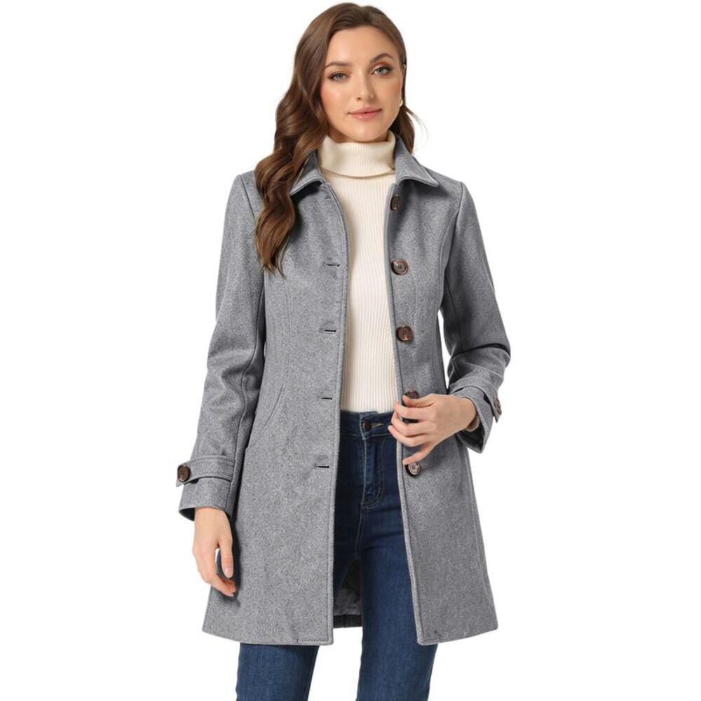 Winter Peter Pan Collar Mid-thigh A-line Single Breasted Pea Coat Gray